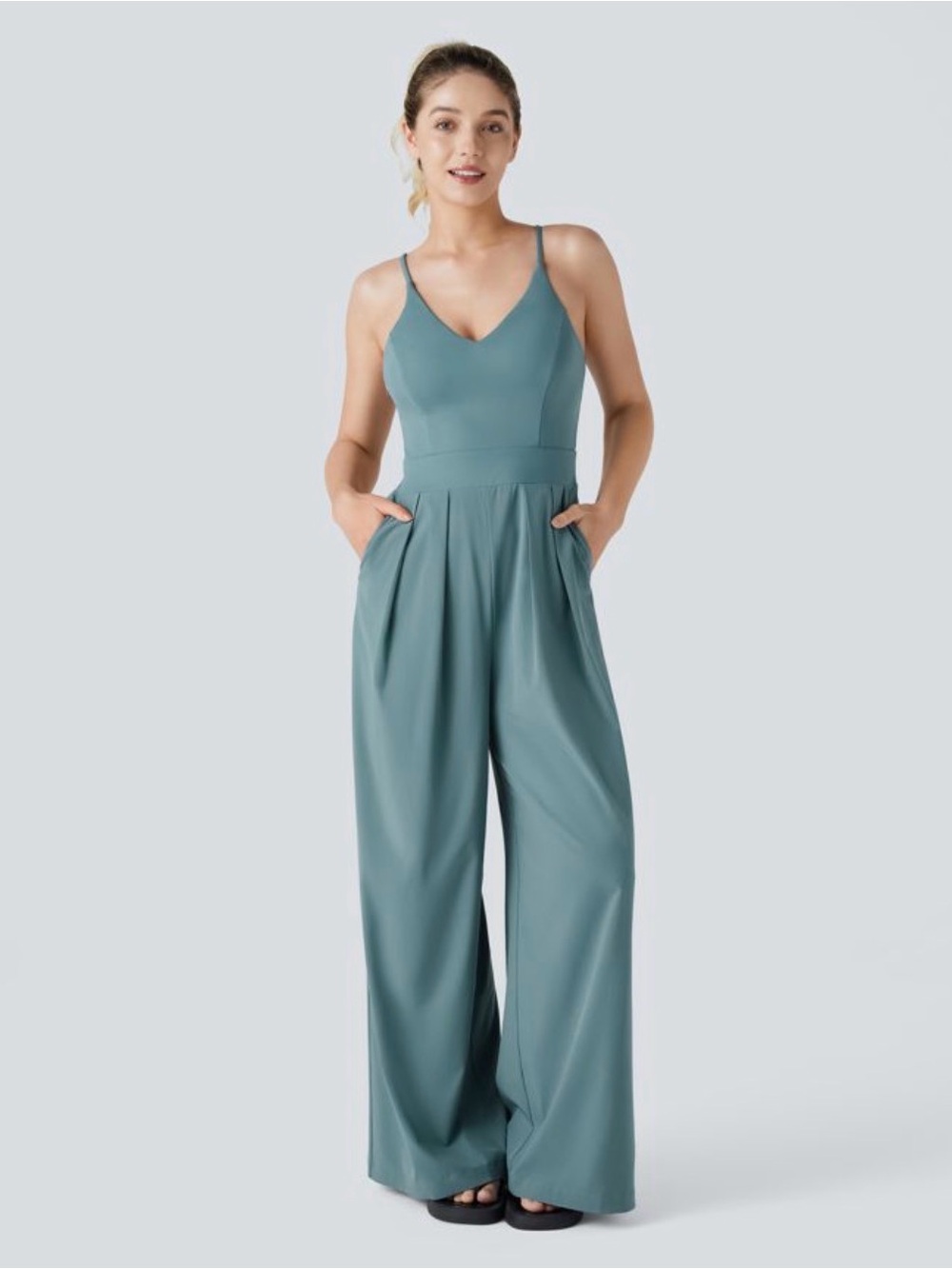 Halara Breezeful Jumpsuit Sz XL Wide Leg Pockets Sleeveless Lightweight Summer